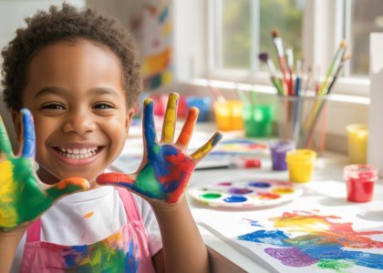 Child with painted hands
